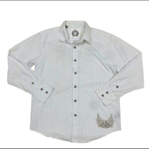 Vintage Men’s White Printed Button Down Casual Shirt, size Large